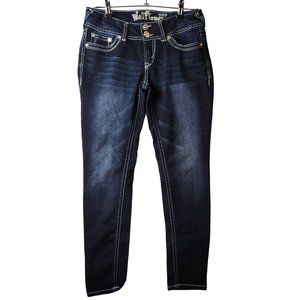 Wallflower Vintage Dark Wash Embellished back flap pocket Skinny Jean Size 7 Reg